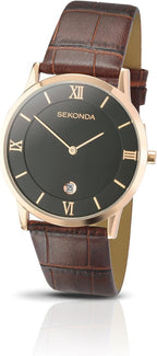 Sekonda Mens Watch with Black Dial and Brown Leather Strap 3207