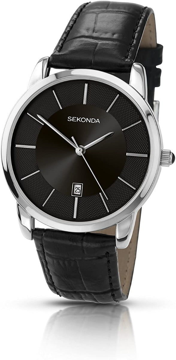 Sekonda Men's Watch with Black Dial and Black Leather Strap 3346