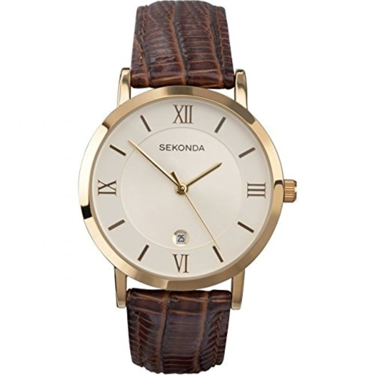 Sekonda Men's Quartz Watch with Beige Dial Analogue Display and Brown Leather Strap 3478.27