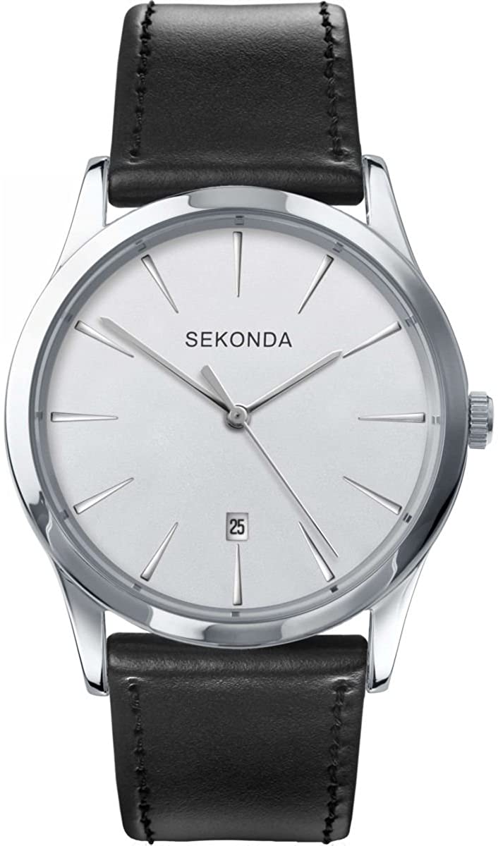 Sekonda Mens Classic Watch with Silver Dial and Black Leather Strap 3531