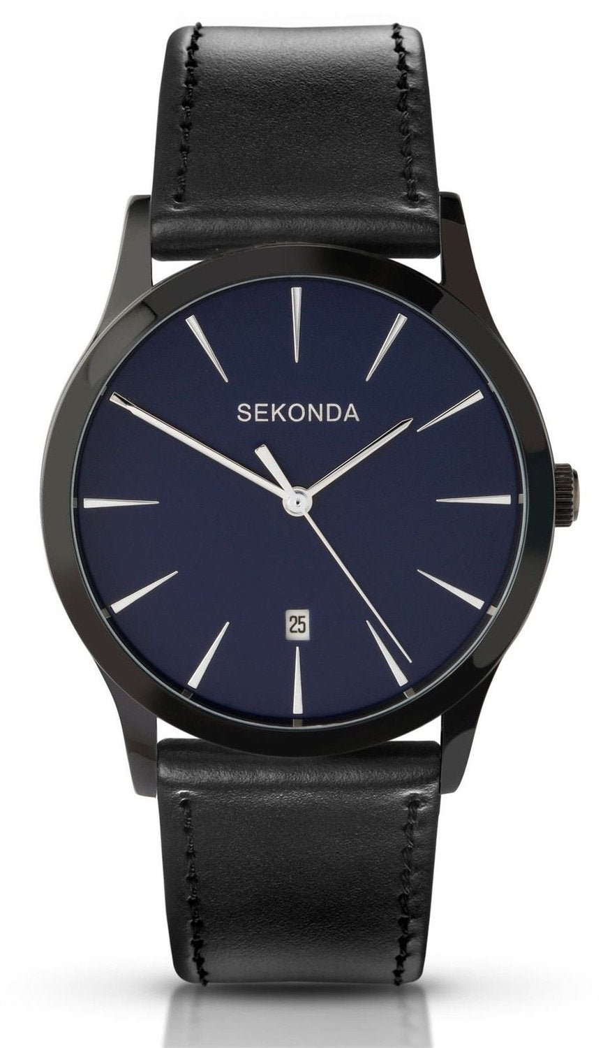 Sekonda Gents Watch with Blue Dial and Black Leather Strap 3536