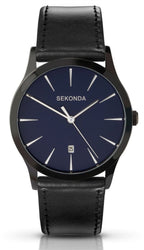 Sekonda Gents Watch with Blue Dial and Black Leather Strap 3536