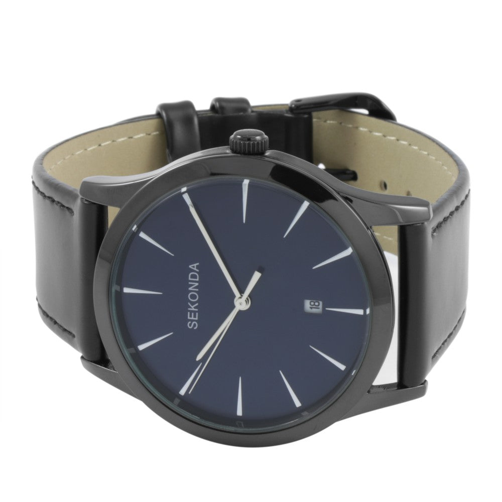 Sekonda Gents Watch with Blue Dial and Black Leather Strap 3536
