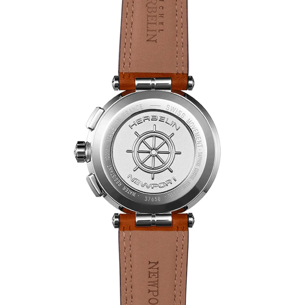 Herbelin Newport Heritage Mens Watch with Blue Dial and Brown Strap 37658AP15GD