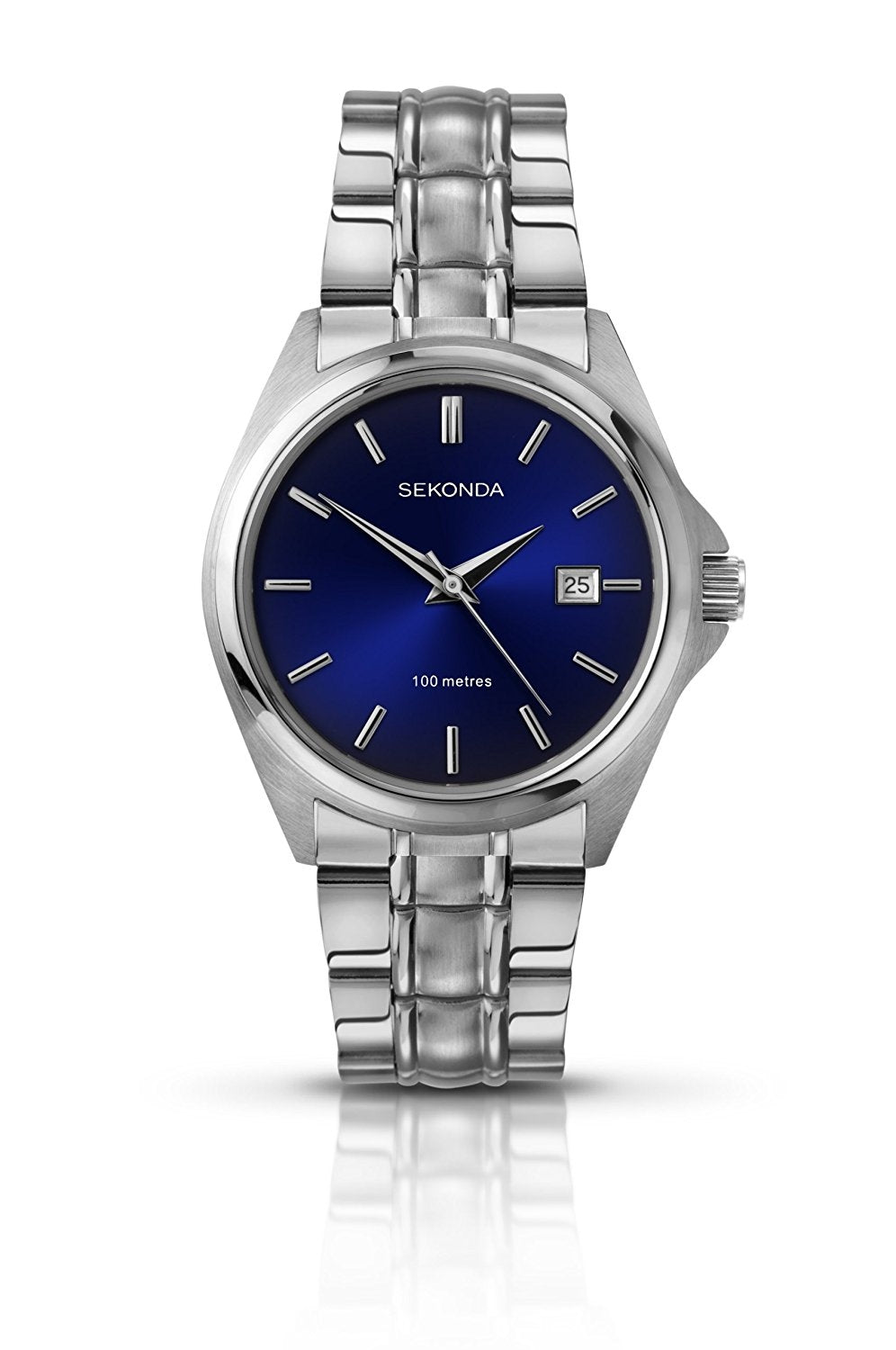 Sekonda Men's Quartz Watch with Blue Sunray Dial Analogue Display and Silver Stainless Steel Bracelet 3953.27
