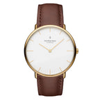 Nordgreen Native Scandinavian Gold Unisex Watch with Brown Leather Strap