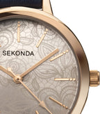 Gwylio Menywod Sekonda Editions gyda Deial Patrwm Lês Blodeuog a Strap PU Glas 40307