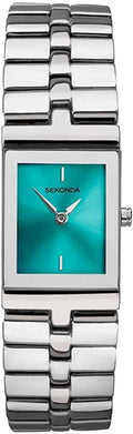 Cloc Fenywaidd Sekonda gyda Deial Turquoise a Breichled Arian 40318