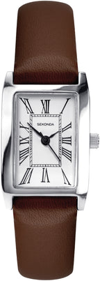 Gwylio Clasurol i Fenywod Sekonda Gyda Deial Gwyn a Strap Brown 40336