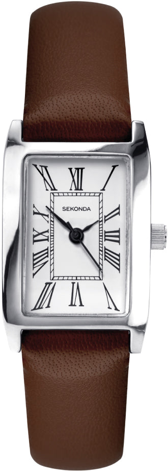 Gwylio Clasurol i Fenywod Sekonda Gyda Deial Gwyn a Strap Brown 40336