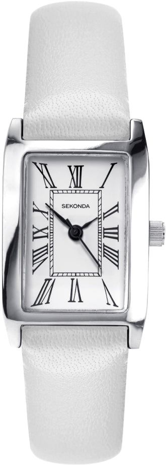 Gwylio Clasurol i Fenywod Sekonda Gyda Deial Gwyn a Strap Brown 40336
