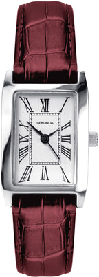 Gwylio Clasurol i Fenywod Sekonda Gyda Deial Gwyn a Strap Brown 40336