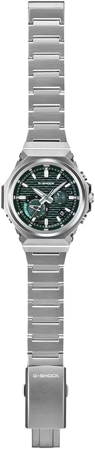 Casio G-Shock Gwylio Dynion â Deial Gwyrdd a Strap Arian GST-B1000D-3AER