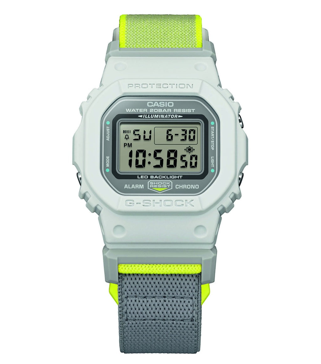Casio G-Shock Mens Digital Watch with White Dial and Yellow FIDLOCK Strap DW-5600MNC-7A8ER