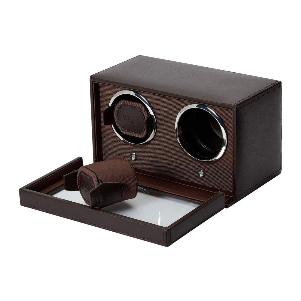 Winder Gwylio Dwbl Wolf Designs Cub Brown gyda Gorchudd Gwydr 461206
