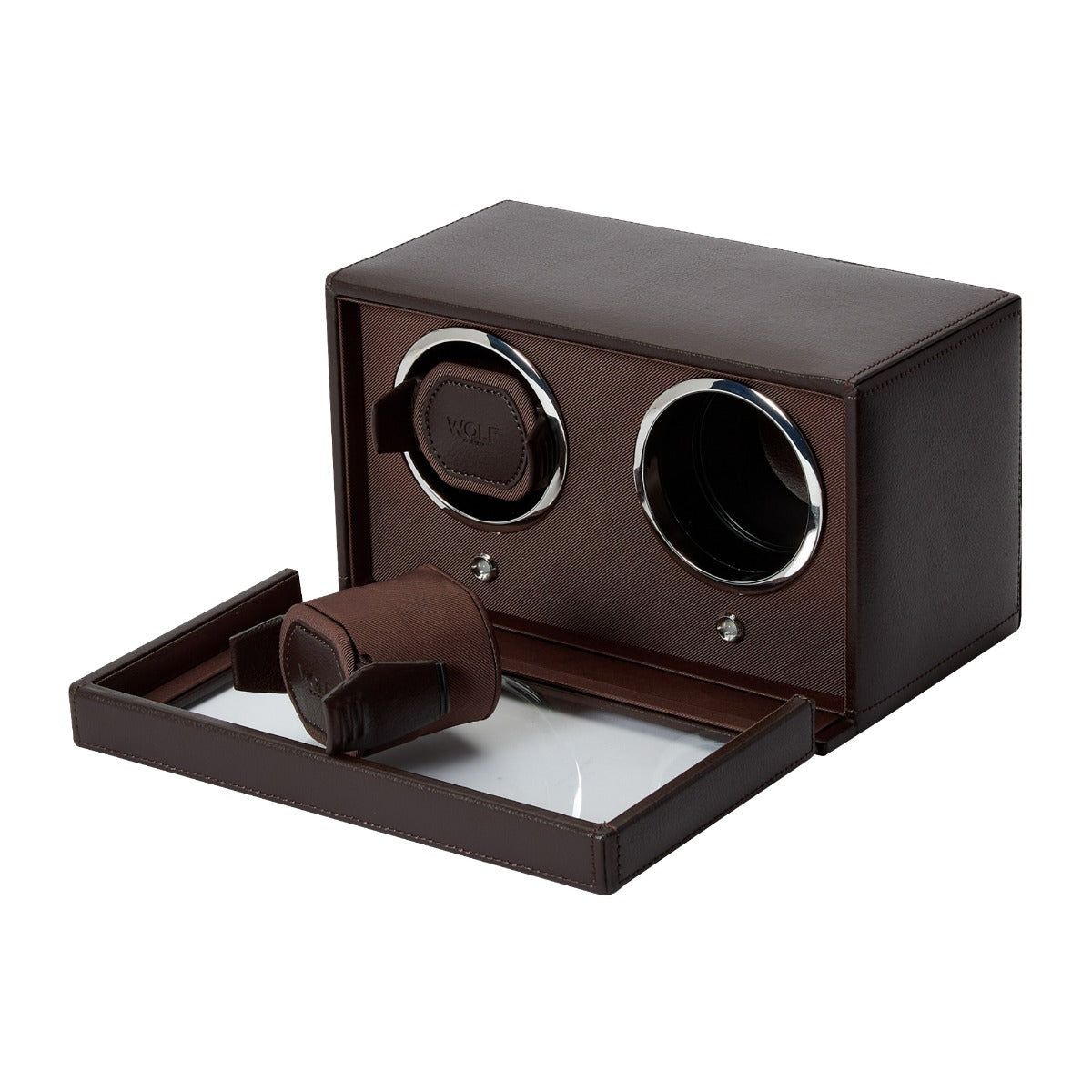 Winder Gwylio Dwbl Wolf Designs Cub Brown gyda Gorchudd Gwydr 461206