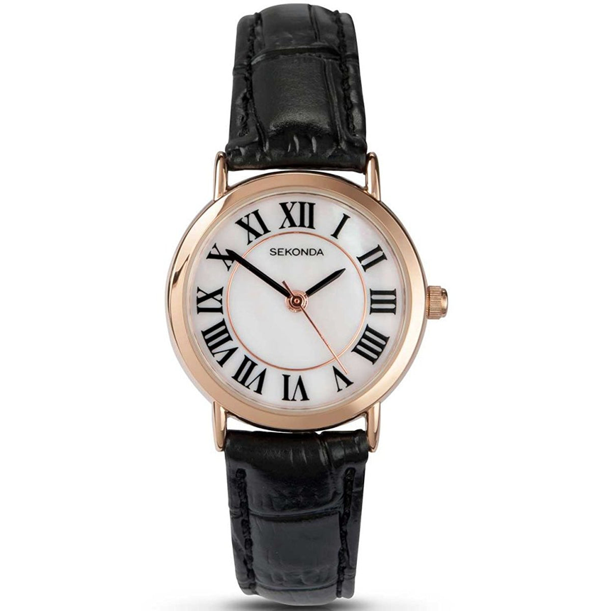 Sekonda Ladies Analogue Watch Black Leather Strap Mother Of Pearl Dial 4702