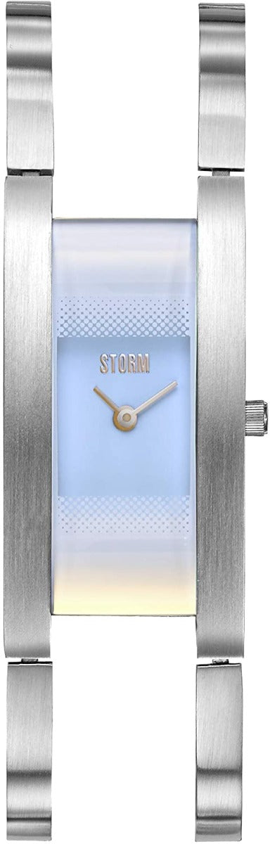 Gwylio Merched Glas Rhew Lazer STORM ZATYA gyda Deial Glas a Breichled Arian 47451/IB