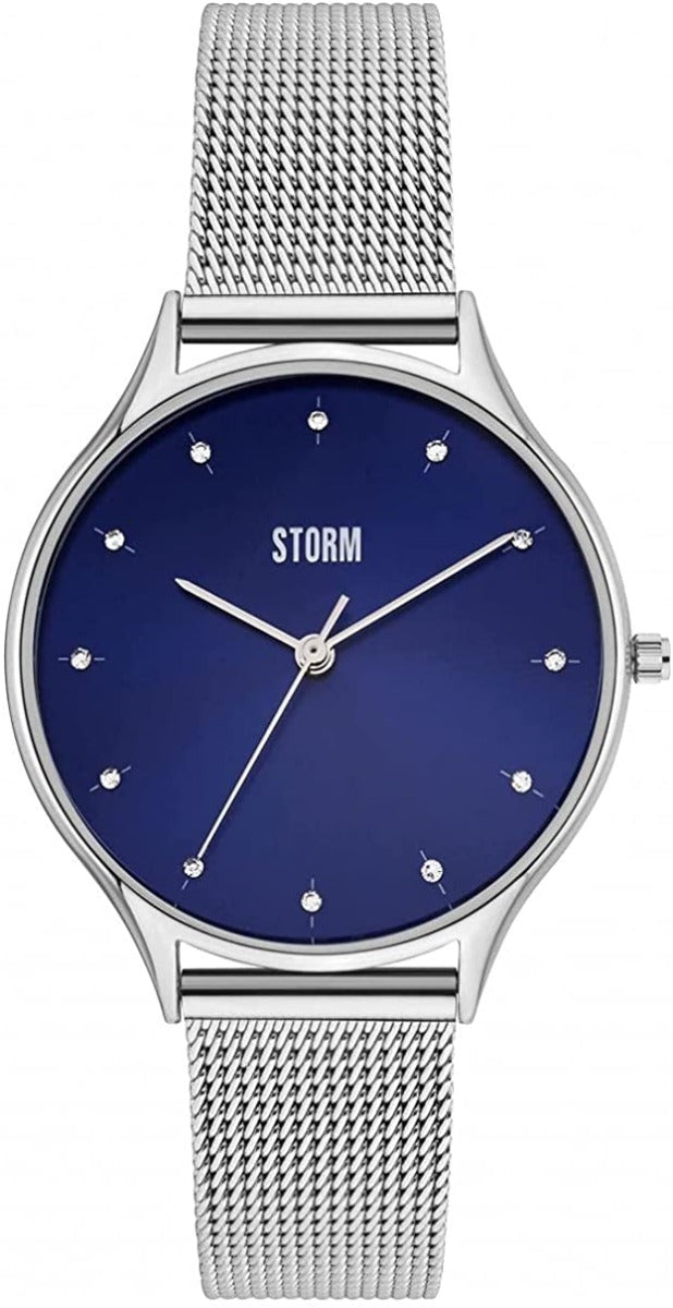 Orolog Ariana i Fenywod gydag Wyneb Glas a Strap Milanese Arian 47494/B