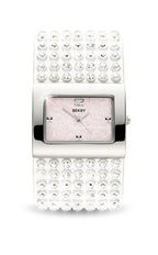 Sekonda Seksy White Leather Diamante Encrusted Pink Dial Watch 4754