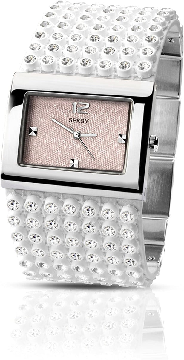 Seksy By Sekonda Ladies Watch with White Leather Strap and Pink Dial 4754