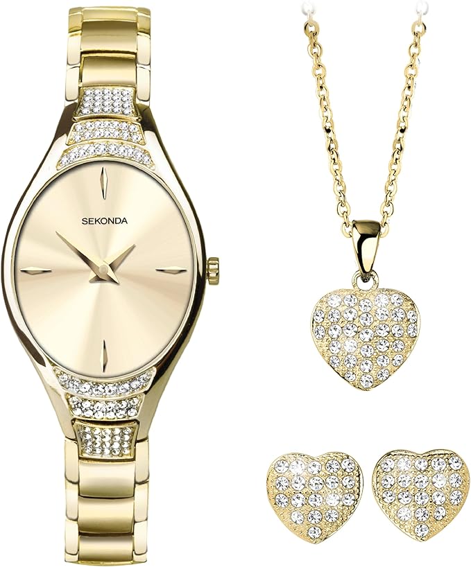 Sekonda Ladies Gift Set with Gold Watch and Matching Chain and Earrings 49023
