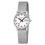 Mondaine Classic Ladies Watch with White Dial and Silver Strap MSE.30210.SM