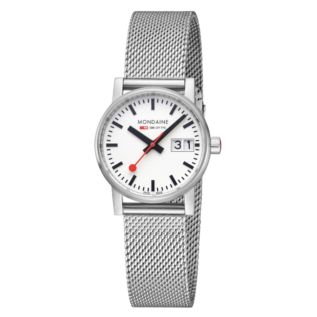 Mondaine Classic Ladies Watch with White Dial and Silver Strap MSE.30210.SM
