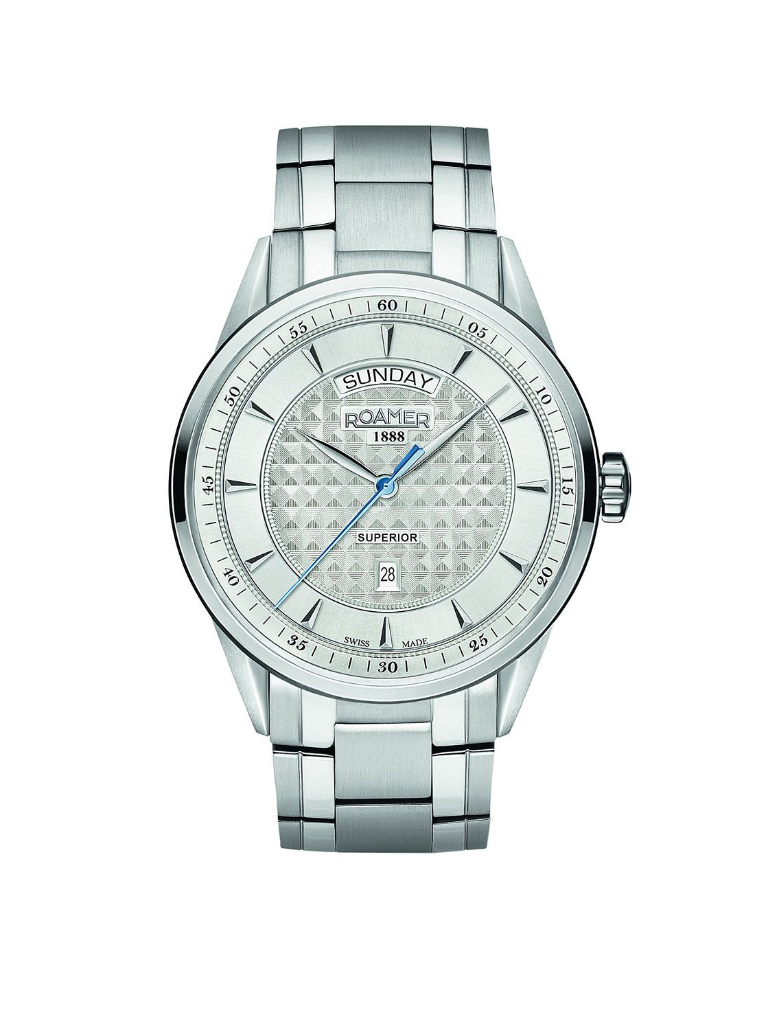 Roamer Superior Day Date Men's Quartz Watch with Silver Dial Analogue Display and Silver Stainless Steel Bracelet