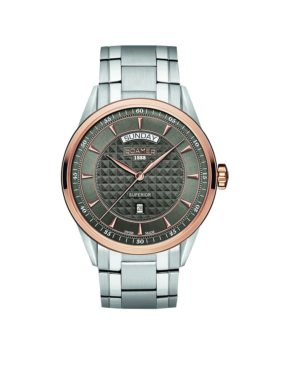 Roamer Superior Day Date Mens Silver Stainless Steel Bracelet Watch