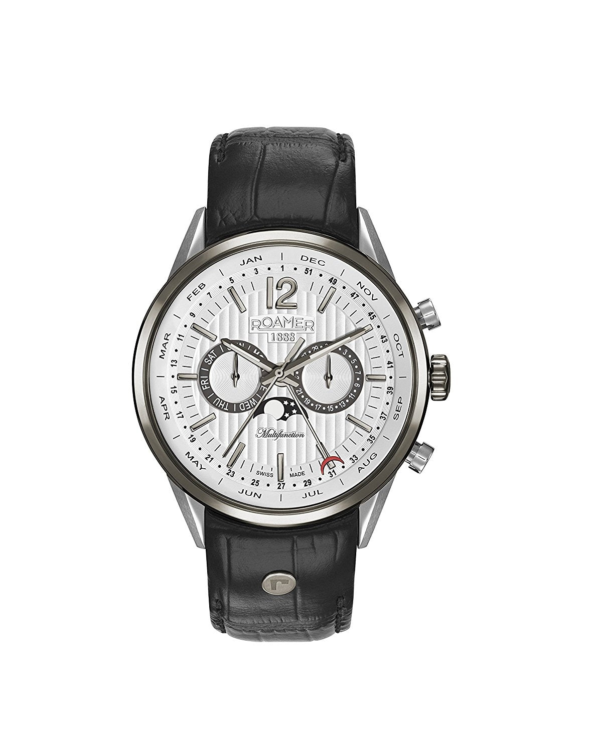 Roamer Men's Quartz Watch with White Dial Analogue Display and Black Leather Strap 508822 40 14 05