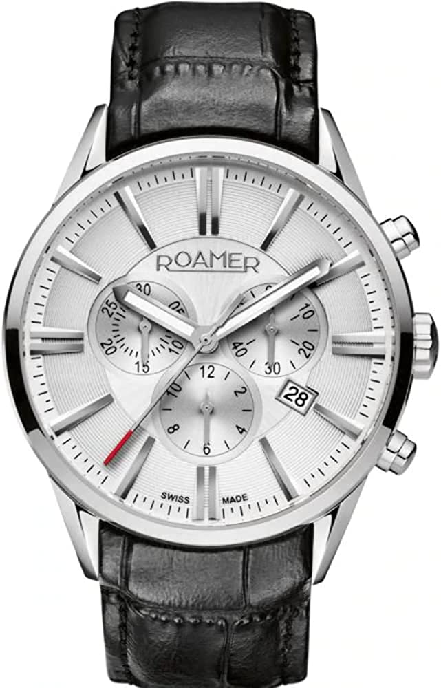 Roamer Men's Chronograph Watch with Silver Dial and Black Leather Strap 508837 41 15 05