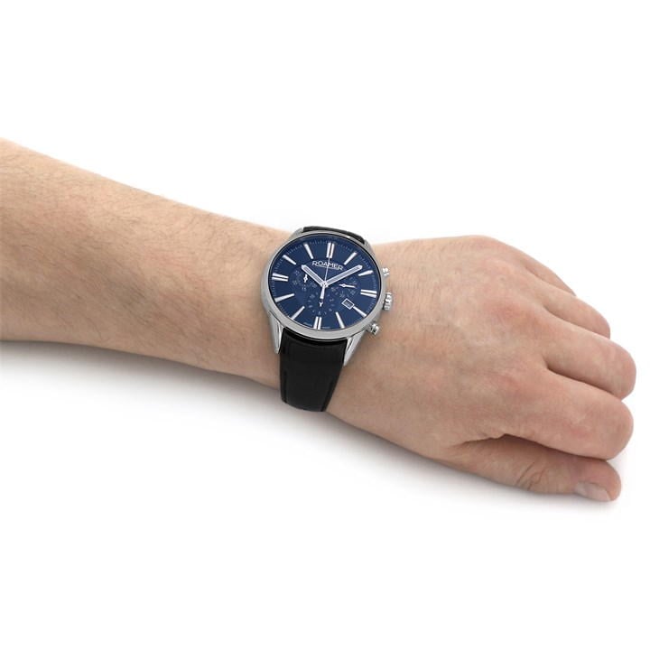 Gwylio Dynion Cronograff Roamer gyda Deial Glas a Strap Ddu 508837 41 45 05