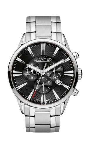 Roamer Superior Men's Quartz Watch with Black Dial Chronograph Display and Silver Stainless Steel Bracelet 508837 41 55 50