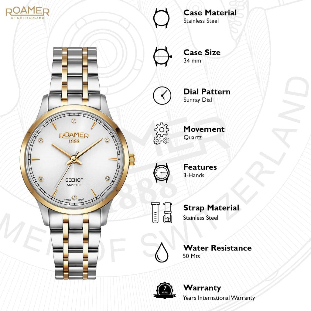 Roamer Seehof Ladies Watch with Silver Dial and Two Tone Bracelet 509847 47 10 20