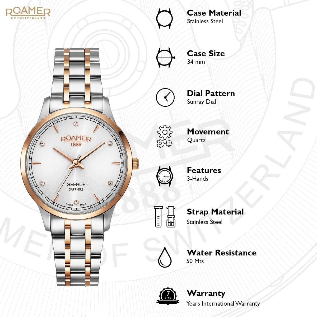 Roamer Seehof Ladies Watch with Silver Dial and Two Tone Bracelet 509847 49 10 20