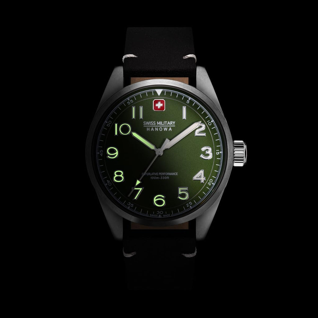 Swiss Military Hanowa Mens Watch with Green Dial and Brown Leather Strap SMWGA2100404