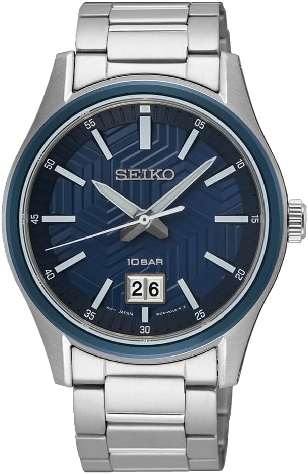 Seiko Mens Watch with Blue Dial and Silver Bracelet SUR559P1