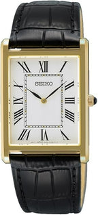Seiko Mens Classic Dress Watch with White Dial & Black Leather Strap SWR104P1