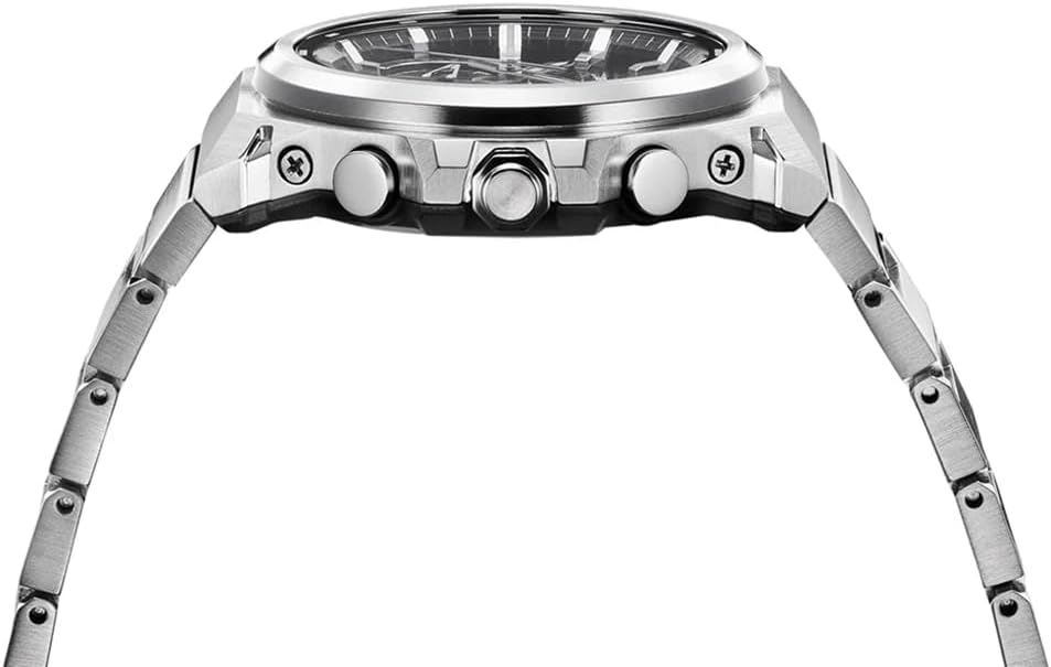 Casio G-Shock Gwylio Dynion â Deial Gwyrdd a Strap Arian GST-B1000D-3AER
