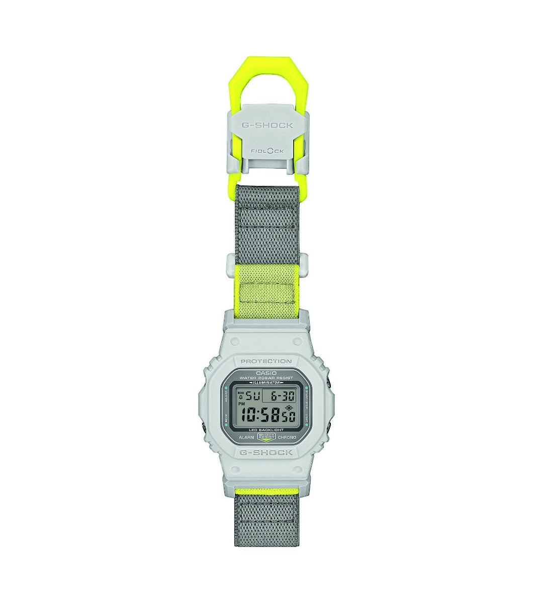 Casio G-Shock Mens Digital Watch with White Dial and Yellow FIDLOCK Strap DW-5600MNC-7A8ER