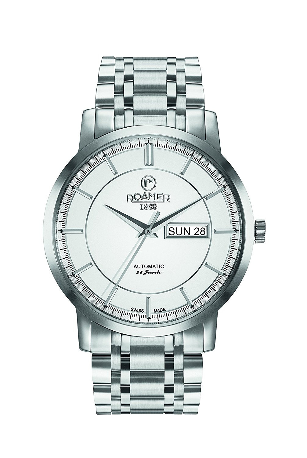 Roamer Men's Automatic Watch with White Dial Analogue Display and Silver Stainless Steel Bracelet 570637 41 15 50