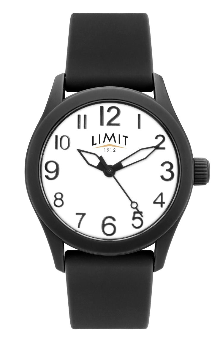 Gwifren Unisex Limit 5720 gyda Deial Gwyn a Strap Silicôn Du