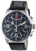 Swiss Military Men's Watch with Black Dial Chronograph Display and Black Leather Strap 6-4224.04.007