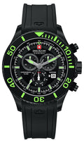Swiss Military Immersion Men's Quartz Watch with Black Dial Chronograph Display and Black Silicone Strap