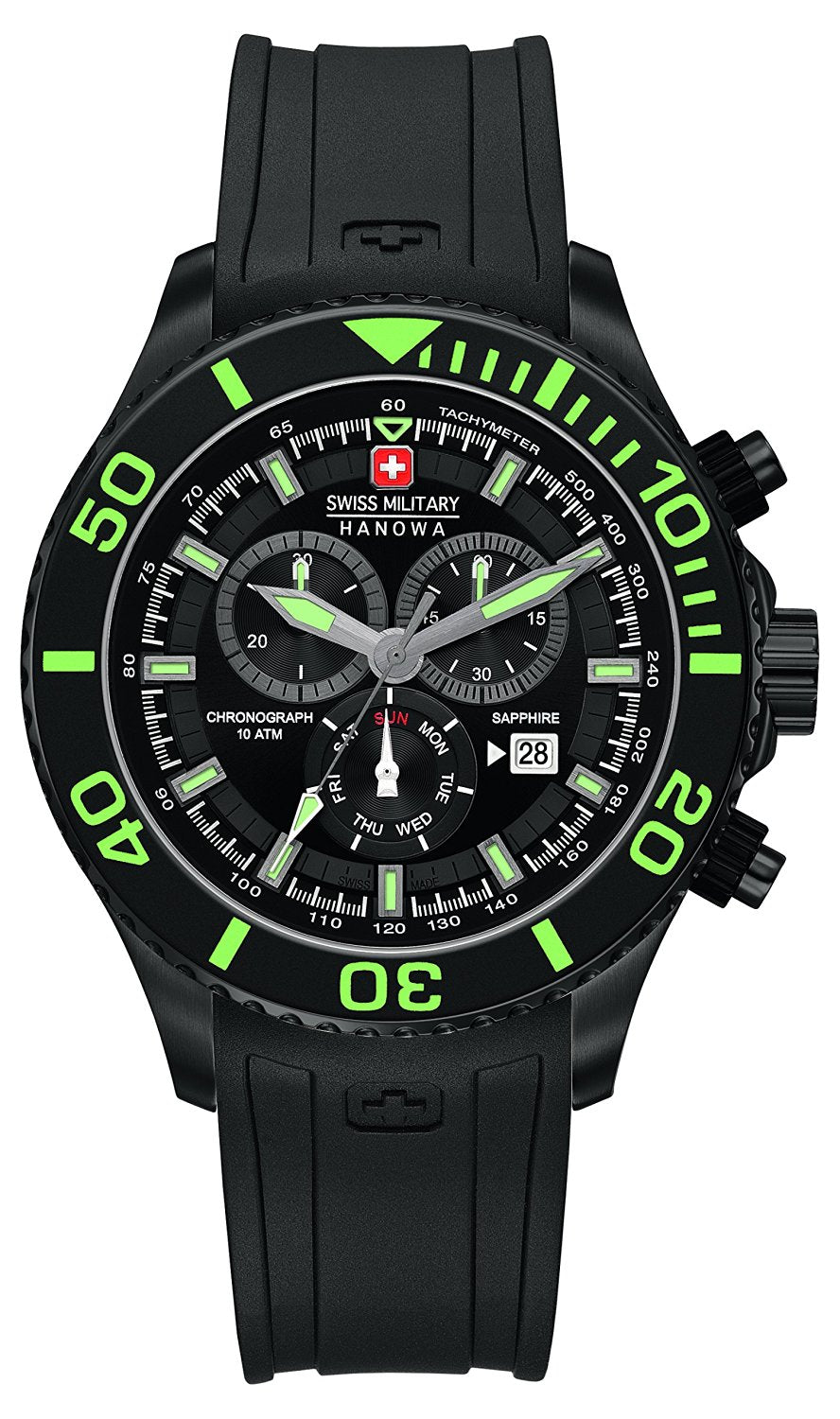 Swiss Military Immersion Men's Quartz Watch with Black Dial Chronograph Display and Black Silicone Strap
