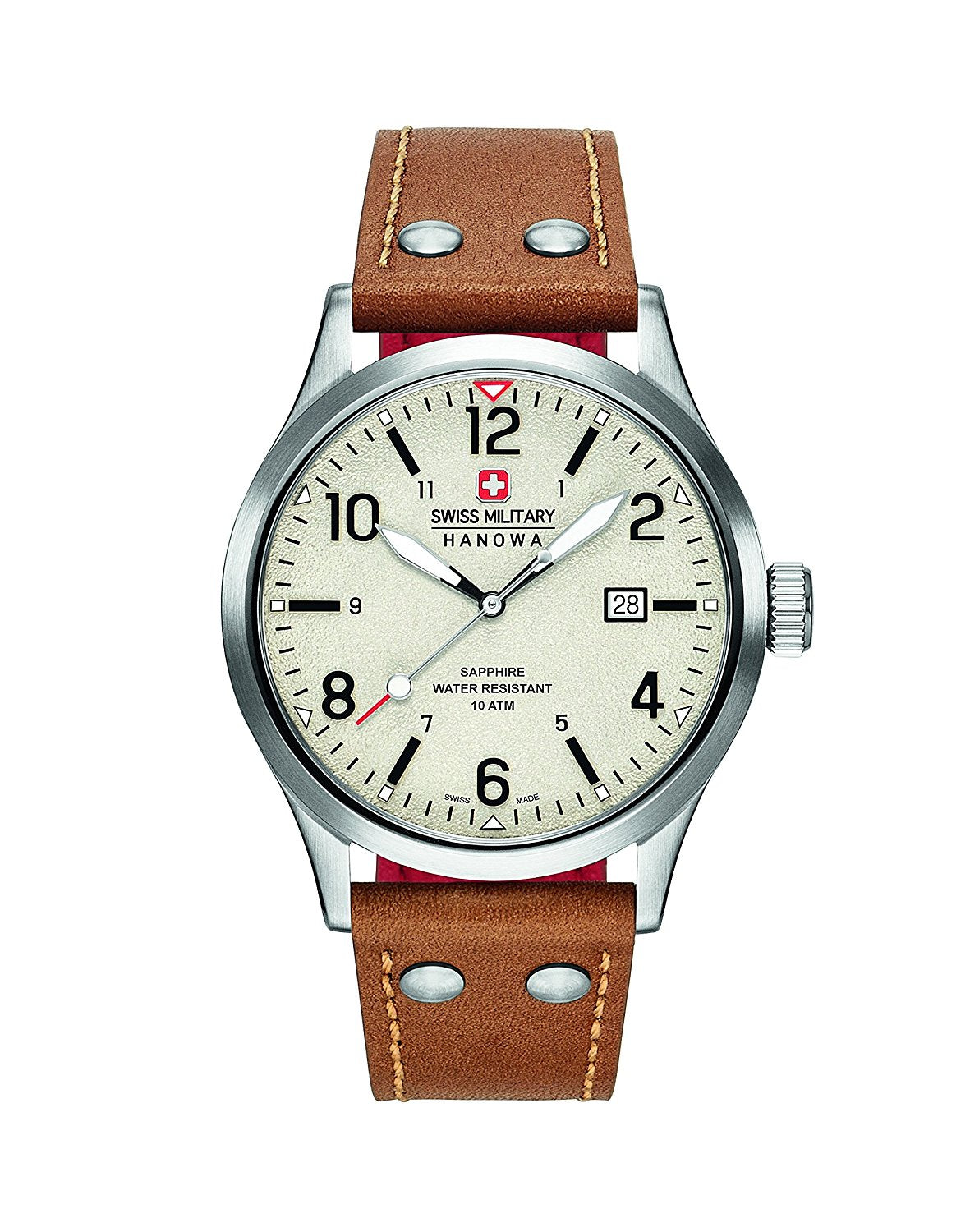 Swiss Military Men's Watch Beige Dial Bronze Leather Strap 6-4280.04.002.02