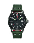 Swiss Military Men's Quartz Watch with Black Dial Analogue Display and Green Leather Strap 6-4280.13.007.6