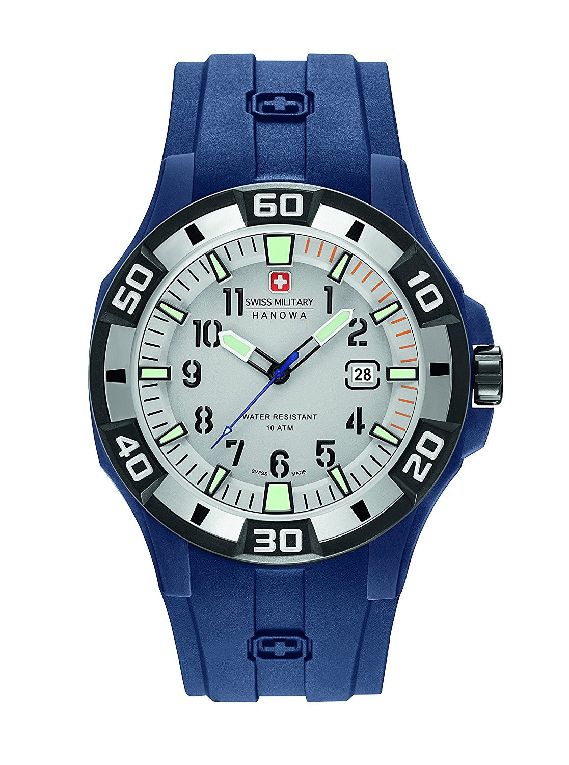 Swiss Military Men's Quartz Watch with Green Dial Analogue Display and Blue Silicone Strap 6-4292.23.009.03