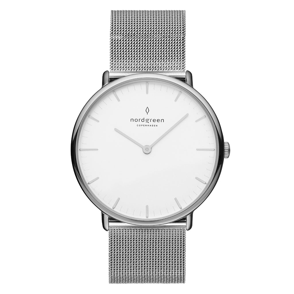 Nordgreen Native Scandinavian Silver Ladies Watch with White Dial and Mesh Strap
